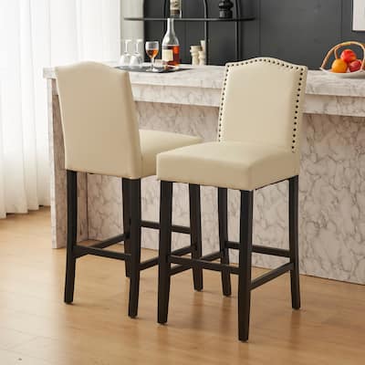 Barstools Set of 2, Counter Height Upholstered Bar Stools for Kitchen Island, Rubberwood Legs 300LBS Weight Capacity