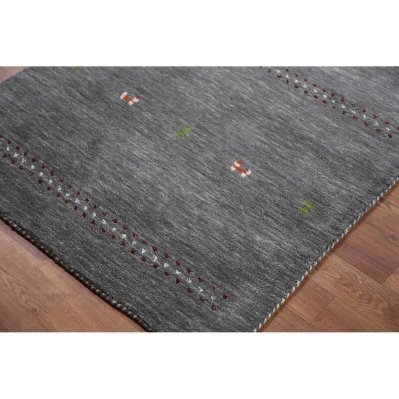 Hand Knotted Oriental 100% Wool Carpet Tribal Tribal Greys & Charcoal Gabbeh Area Rug - 4' 11'' X 3' 0''