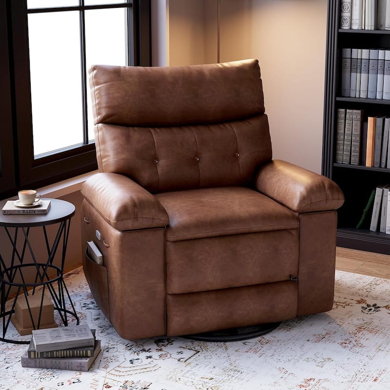 Oversized Recliner Sofa Chair with Massage for Living Room Bedroom - Brown