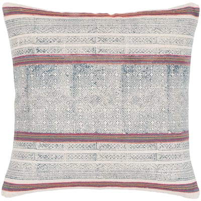 Margaret Navy & Pink Hand Embroidered Bohemian Throw Pillow Cover (20" x 20")