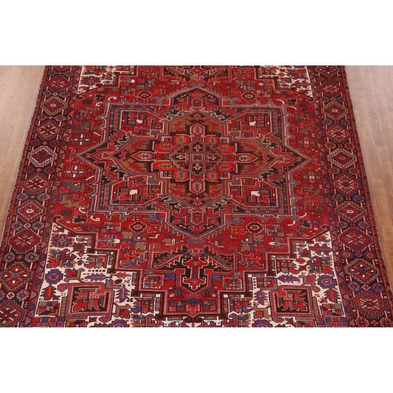 Hand Knotted Oriental 100% Wool Carpet Traditional Medallion Red Heriz Area Rug - 11' 11'' X 8' 10''