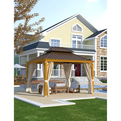 EROMMY Hardtop Gazebo with Galvanized Steel Roof and Curtains, Outdoor Aluminum Pavilion for Patio, Backyard, Lawn