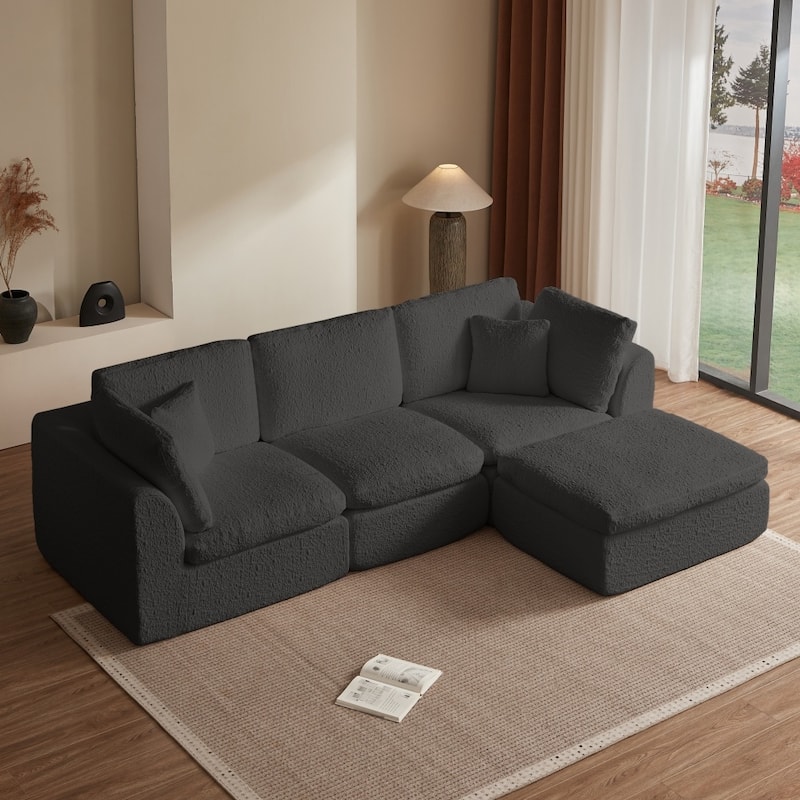 110" Convertible L-Shape 3-Seater Cloud Sectional Sofa with Ottoman