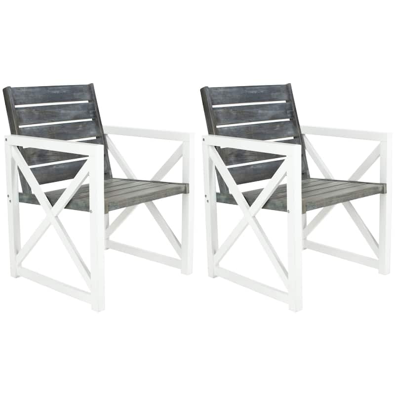 SAFAVIEH Irina White Frame/ Ash Grey Seat Arm Chair (Set of 2) - 24"W x 25"D x 34"H