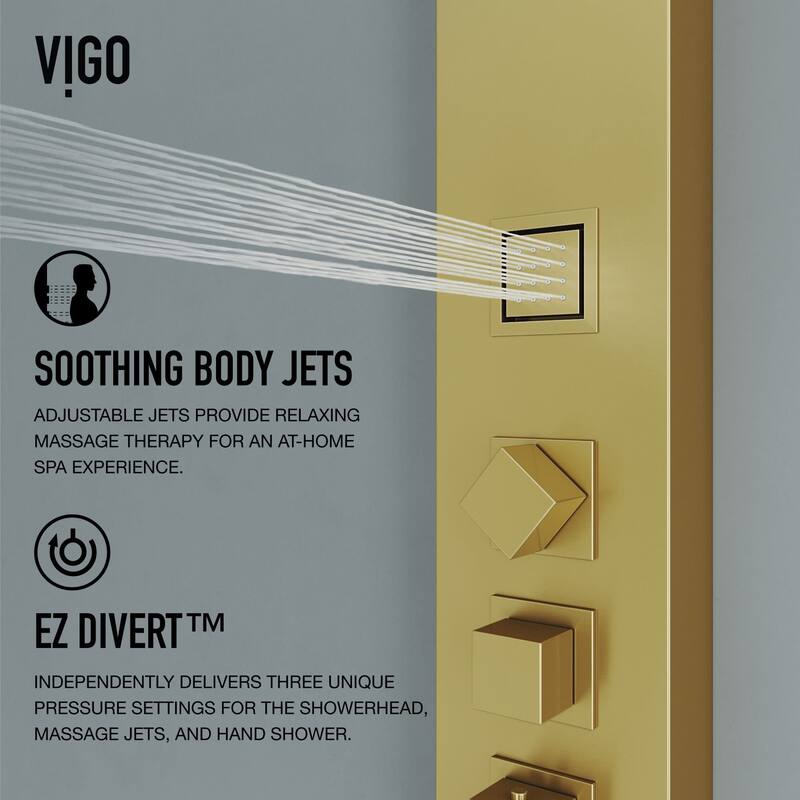 Vigo Kingsley Thermostatic Shower Panel with Shower Head, Hand Shower,