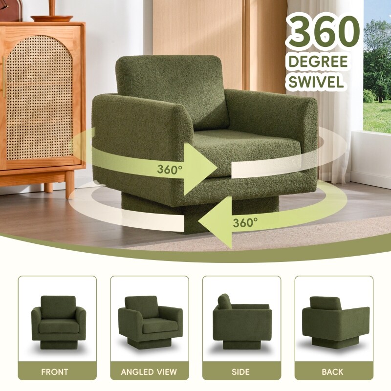 Roomfitters 360° Modern Swivel Accent Chair, Teddy Sherpa Round Armchair with Thick Padded Lounge Seat