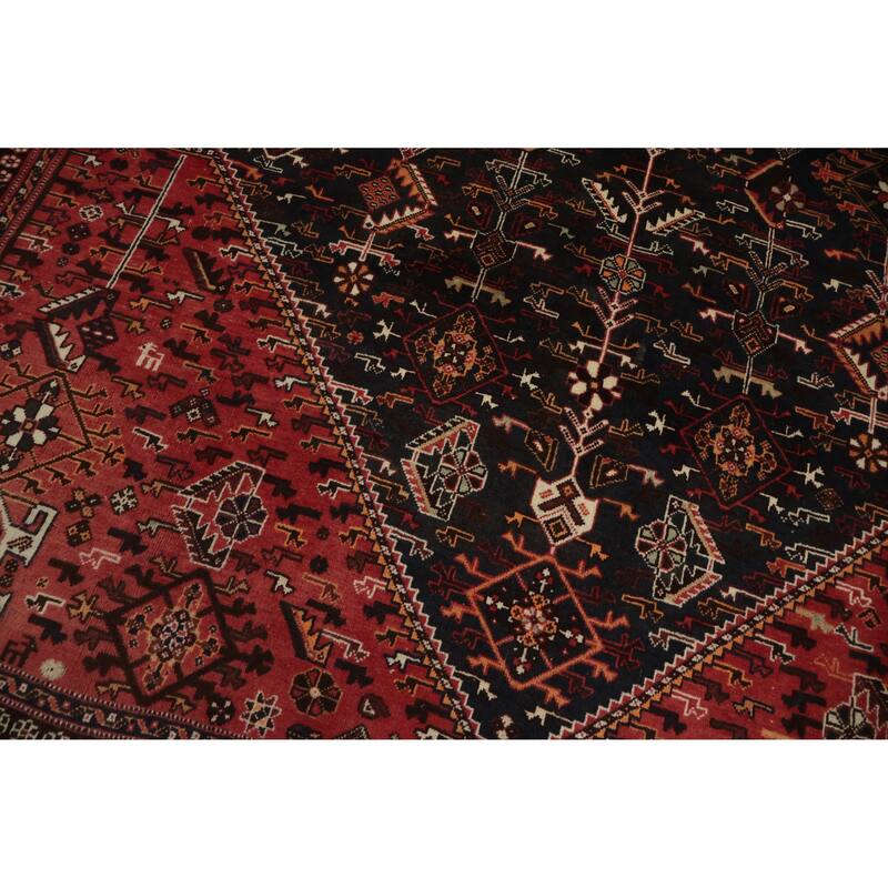 Hand Knotted Oriental 100% Wool Carpet Traditional Medallion Greys & Charcoal Shiraz Area Rug - 9' 11'' X 6' 8''
