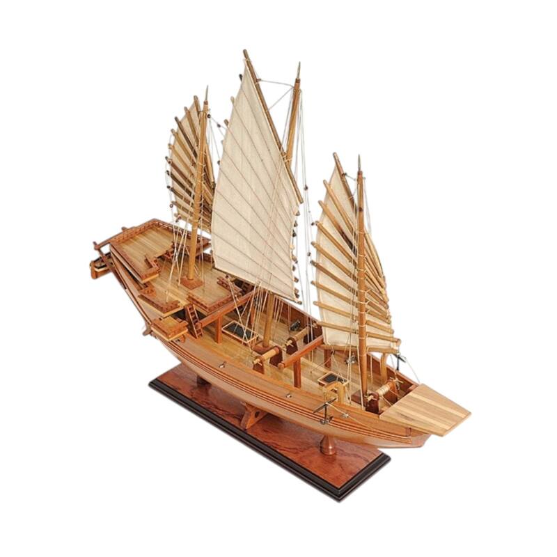 HomeRoots 25" Wood Brown Solid Wood Hand Painted Model Boat Tabletop Sculpture - 27' X '24.5' X '7