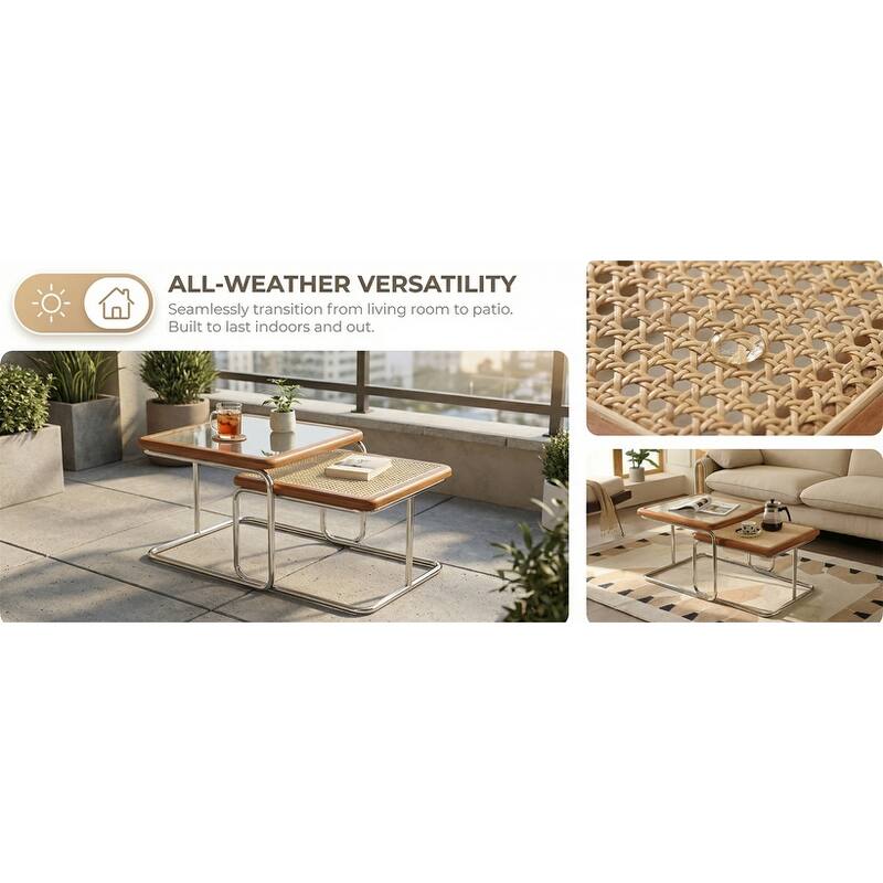 Modern Versatile Indoor/Outdoor Coffee Table with Solid Wood Frame