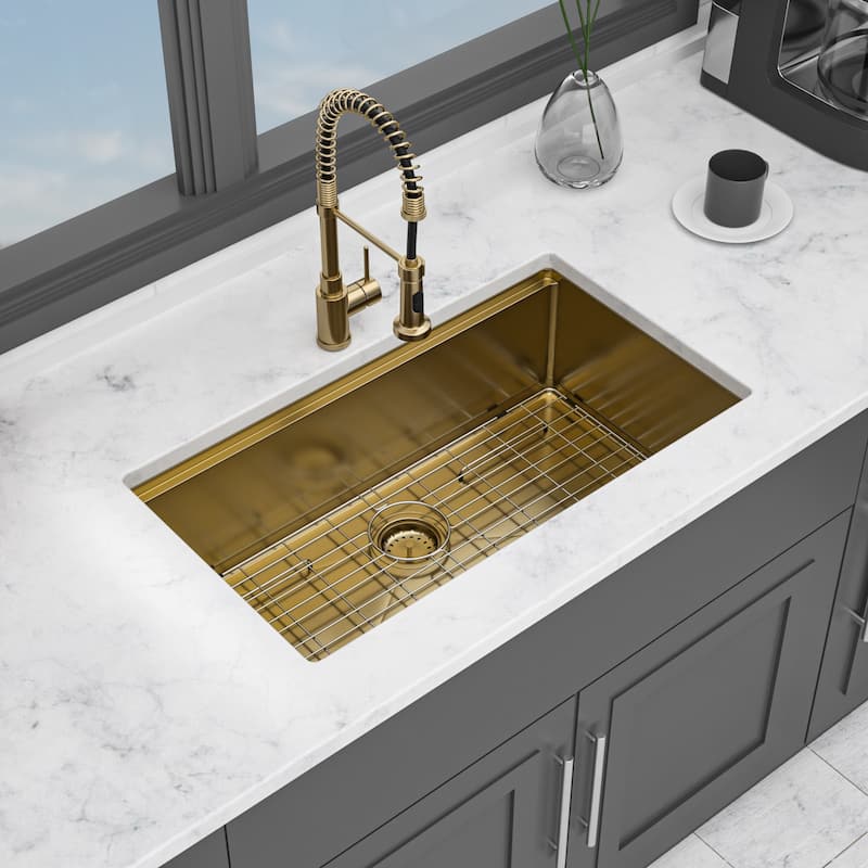 Undermount 16 Gauge Single Bowl Stainless Steel Kitchen Sink in Gold
