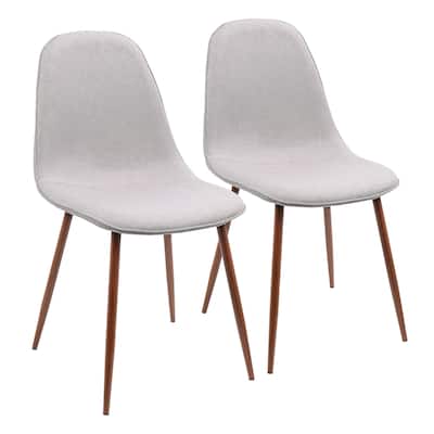 2 Gray Fabric Walnut Wood Pebble Modern Dining Accent Chair 35"