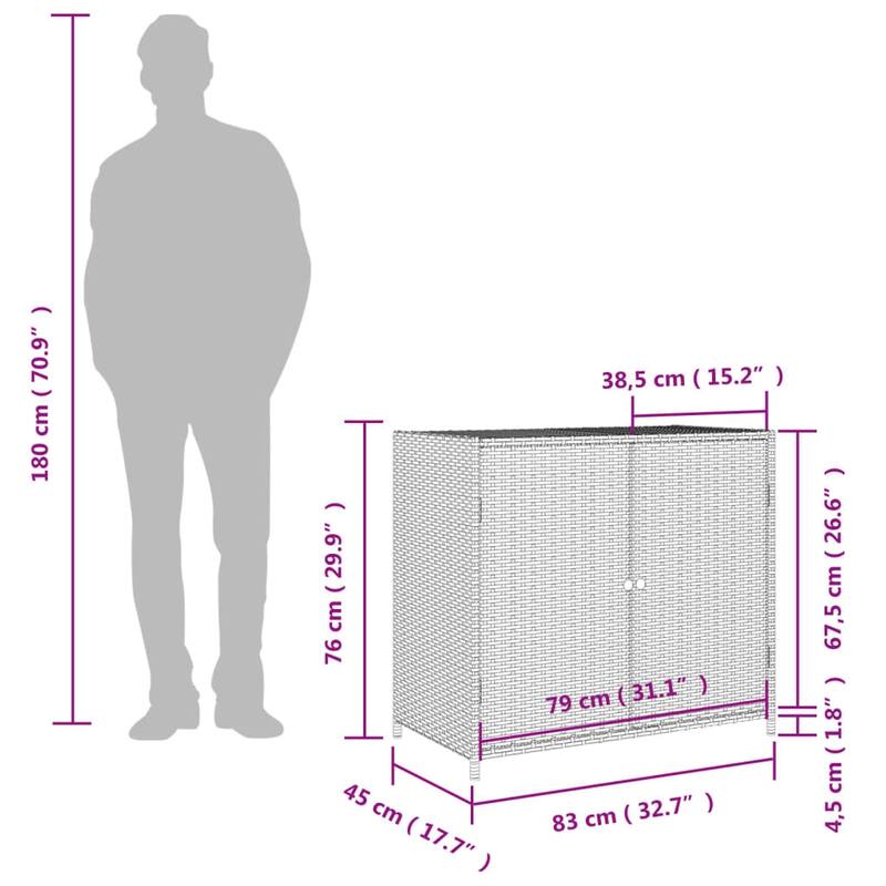 vidaXL Patio Storage Cabinet Box Outdoor Garden Tool Organizer Poly Rattan - 32.7" x 17.7" x 29.9"