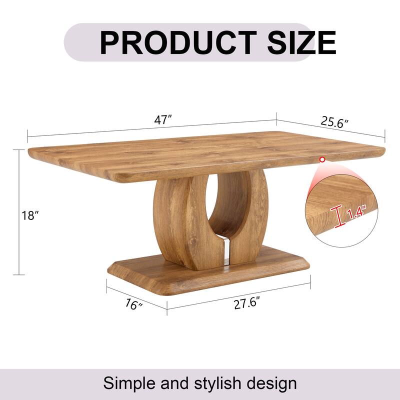 47" Modern Rectangular Coffee Table with Thick Base Support for Living Room