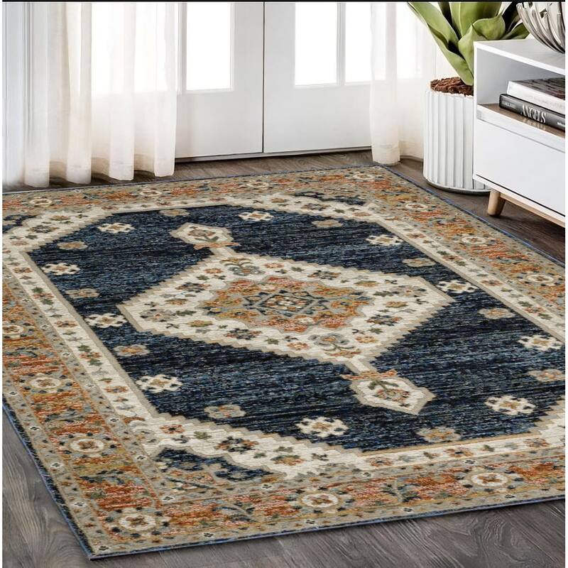 HomeRootsMedallion Bohemian Rectangle Area Rug - 90.55' X '62.99' X '0.55