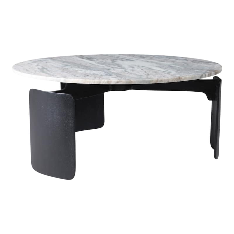 Marble and Cast Aluminum Coffee Table Modern Metal Base - 13" Black - 30" x 30" x 13"