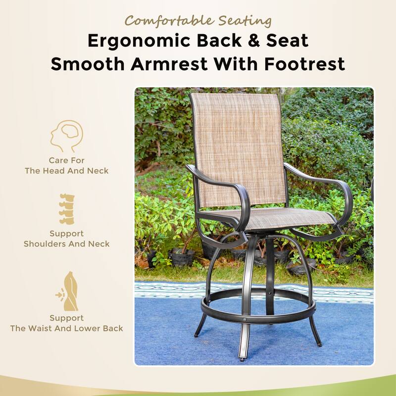MAISON ARTS 2-Piece High Back Textilene Swivel Patio Bar Stools - N/A