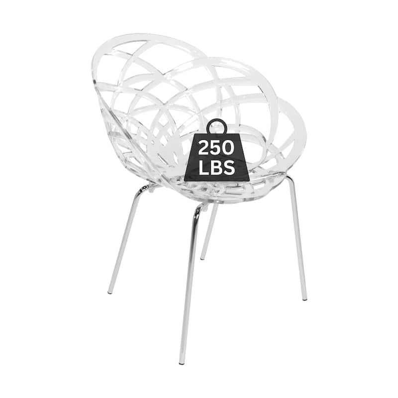Furnish Theory Fleur-ML Stackable Dining Armchairs Arm Chairs Anti-UV Polycarbonate Shell & Chrome-Plated Steel Legs (Set of 2)