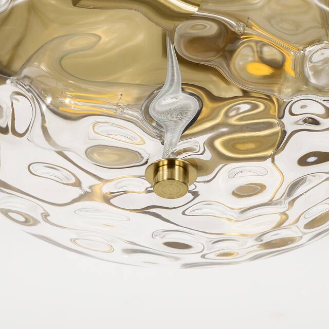 2-Light Flush Mount Glass Ceiling Light with Metal Frame - N/A