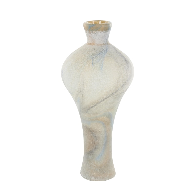 Glass Distressed Decorative Vase with Blue and Tan Texturing - Cream - Roche River Decor