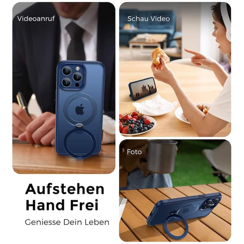 iPhone 15 Pro 360 Adjustable Stand with Camera Protection Compatible, Translucent Case Ring Magnetic Invisible Case Non-Slip