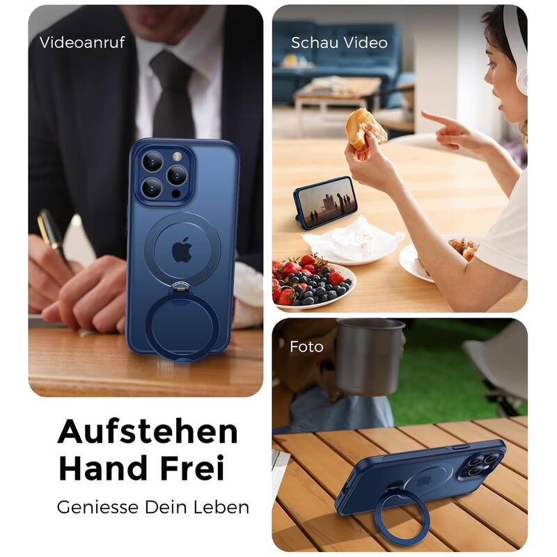 iPhone 15 Pro Max 360° Adjustable Stand with Camera Protection Compatible with MagSafe, Invisible Magnetic Ring Case Non-Slip