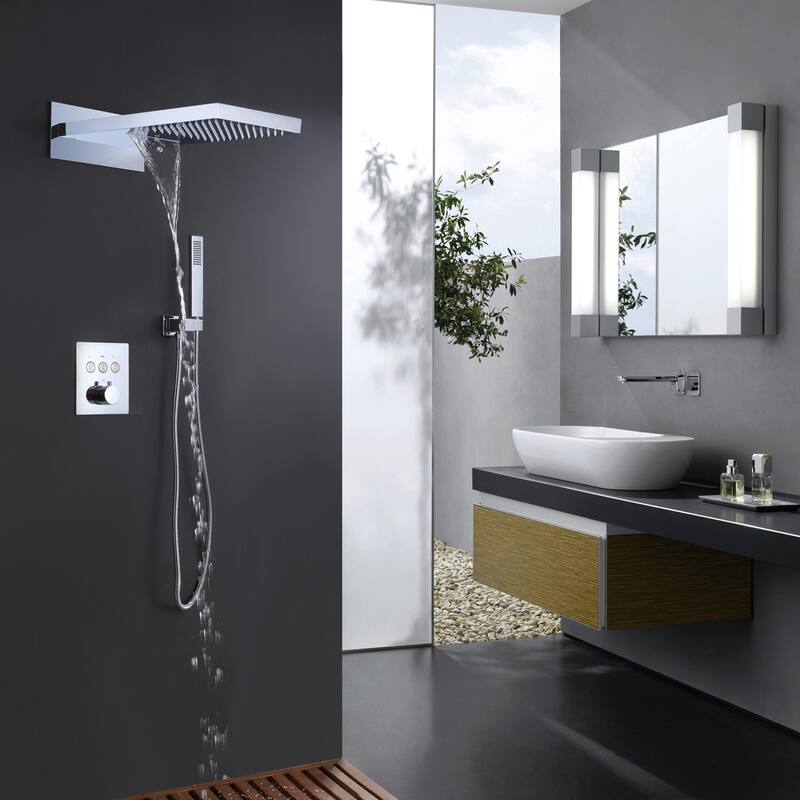 Wall Mounted Thermostatic Multi-Function Shower System With Rough-In Valve