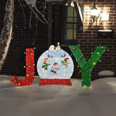 36" Peanuts S/3 JOY Snowglobe with Skaters and Snoopy