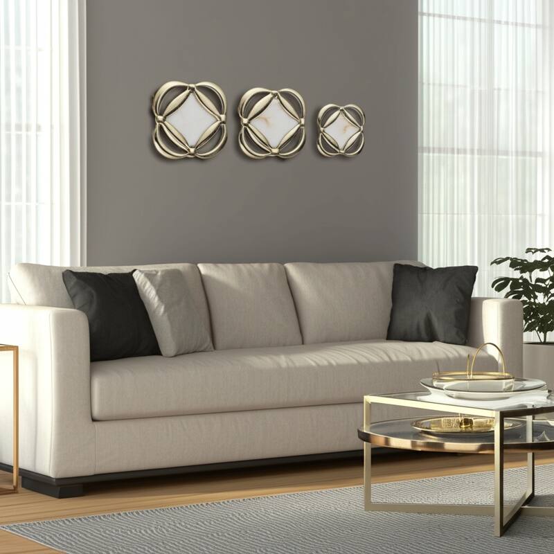 Metal Decorative Wall Decor Floral Design (Set of 3) - 16/14/12" Gold