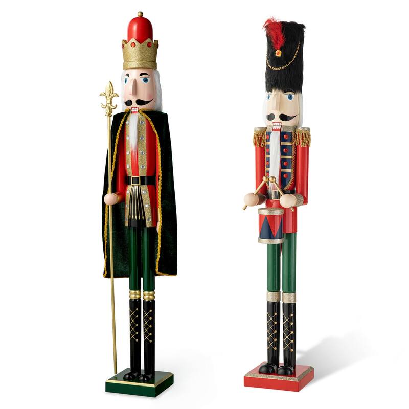 Glitzhome 42"H Large Size Christmas Wooden King & Soldier Nutcracker Set Xmas Figurine Decor for Indoor Outdoor - B-King & Soldier