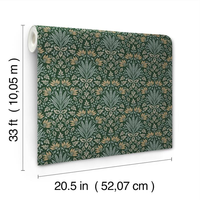 Chris Loves Julia x A-Street Prints Woodbury Evergreen Floral Damask Wallpaper