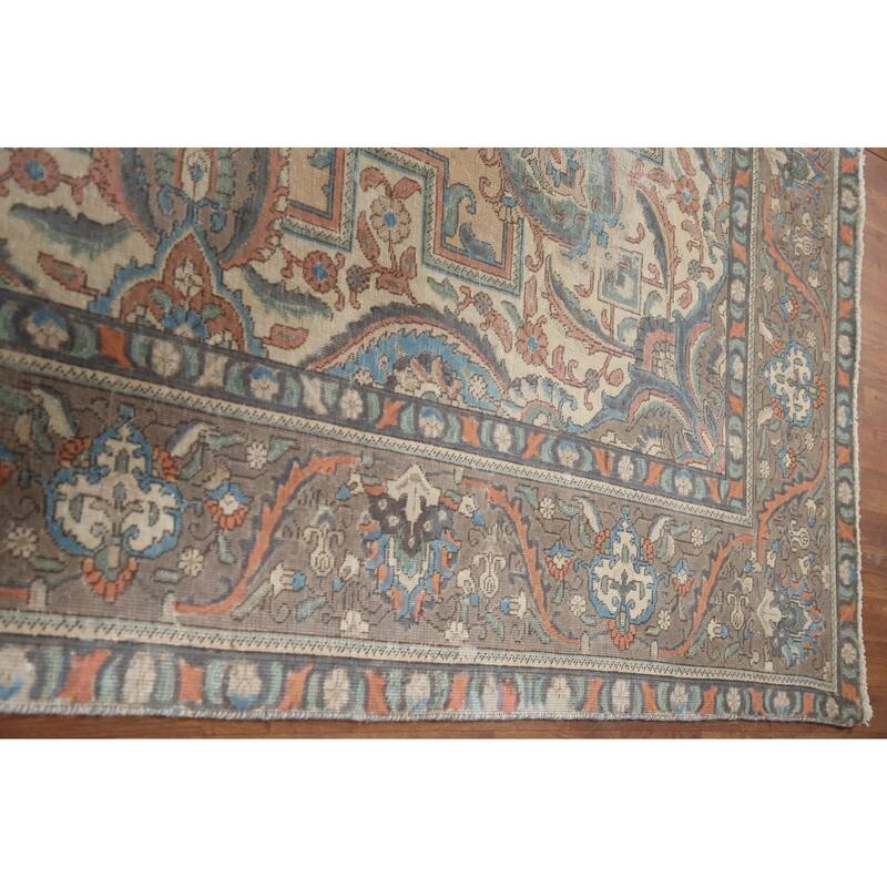 Hand Knotted Oriental 100% Wool Carpet Traditional Medallion Peach Tabriz Area Rug - 12' 8'' X 9' 8''