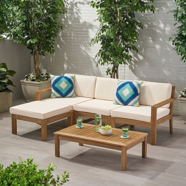 Santa Ana Acacia Wood 3-seater Outdoor Sectional with Cushions by Christopher Knight Home. Opens flyout.