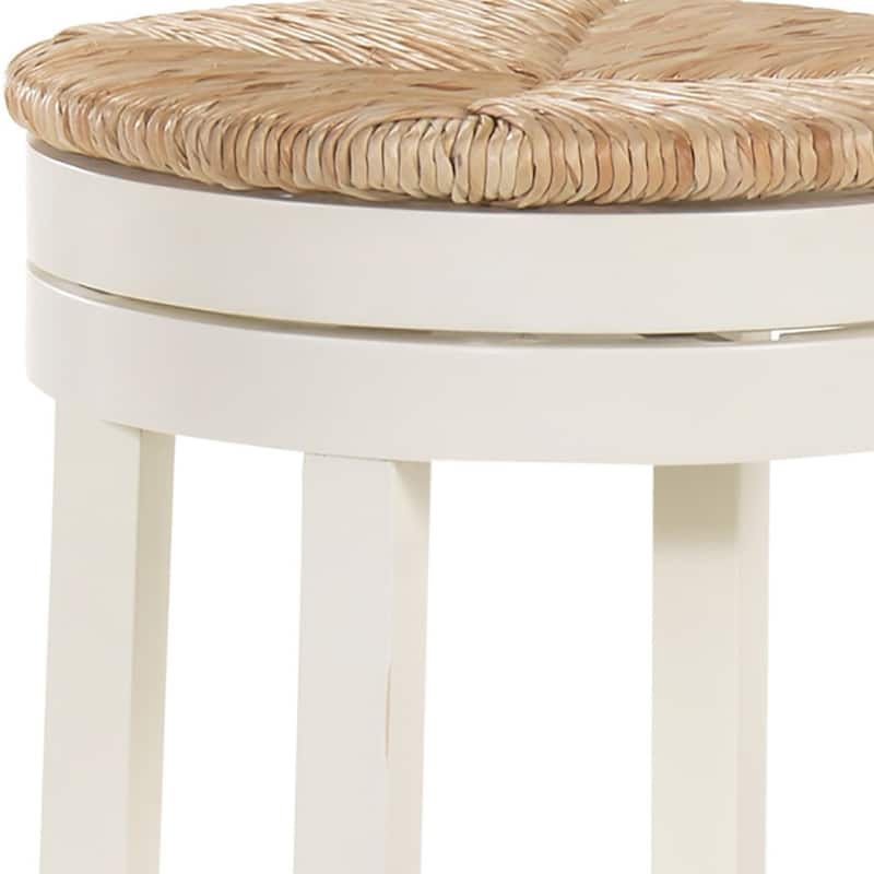 HomeRoots 30" Natural And Antiqued White Solid Wood Swivel Backless Bar Height Bar Chair With Footrest - 19.5