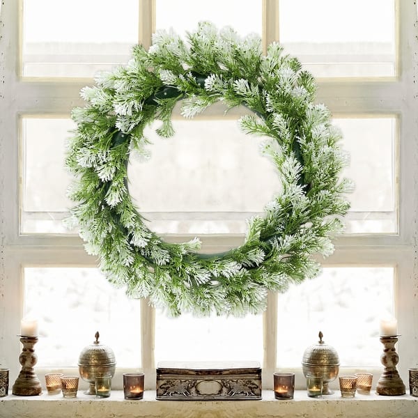 24 Inch Artificial Eucalyptus Wreath For Front Door - All Season Outdoor/Indoor Greenery Decor With Hydrangeas