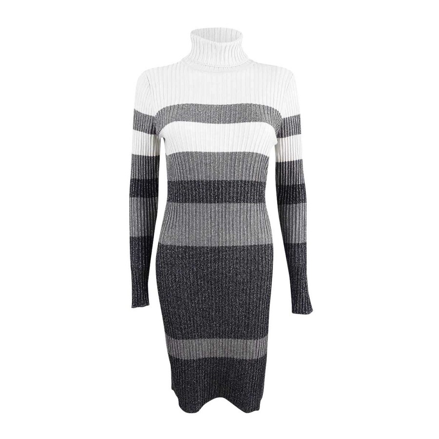 striped turtleneck sweater dress