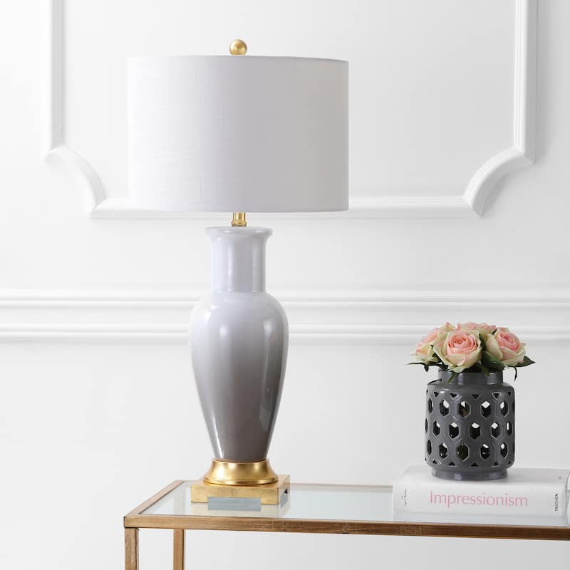 Carter Dye 31.5" Ceramic LED Table Lamp, White/Navy by JONATHAN Y