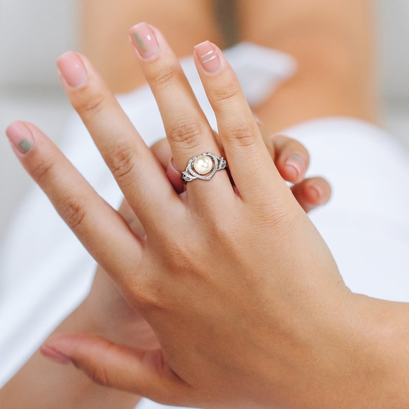 Miadora 8-8.5mm White Cultured Freshwater Pearl and 1/10ct TW Diamond Open Heart Ring in Sterling Silver