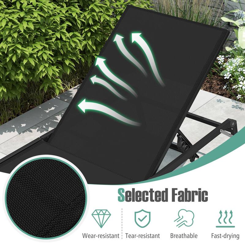 Gymax 2 PCS Reclining Lounge Chairs Folding Patio Recliner Chair