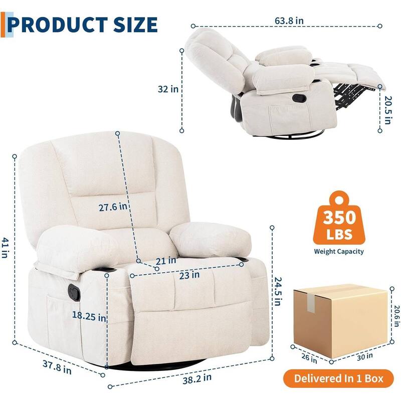 360° Swivel Massage and Heating Rocker Recliner Chairs for Living Room, Bedroom