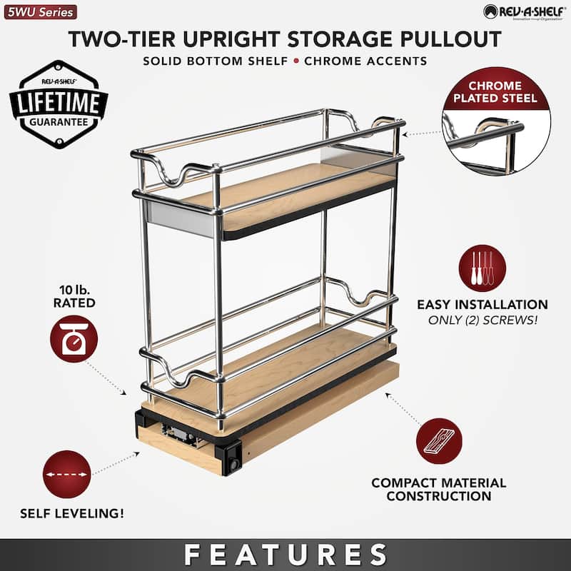 Rev-A-Shelf 5WU2-5W1-1 Wood Classics 4-1/2"W Two Tier Wire Pull /