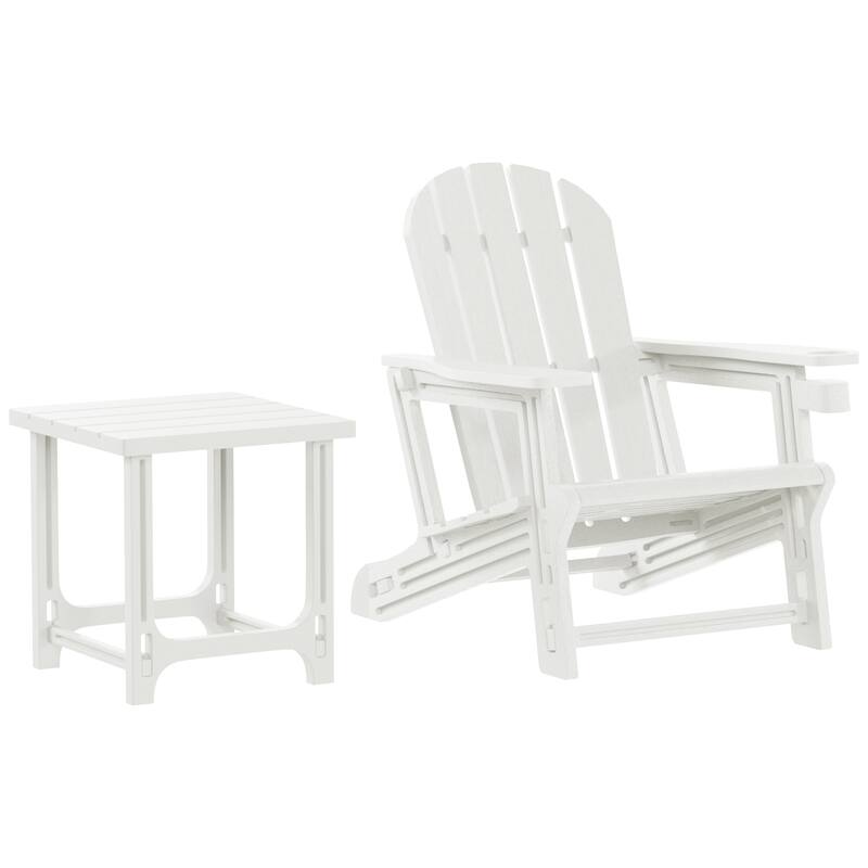 Polytrends Coastline Outdoor Poly Adirondack Chair with Side Table - White
