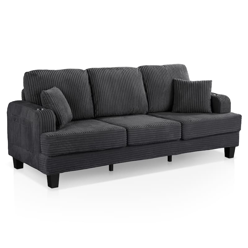 DH BASIC Modern Chenille Sofa with Cup Holders and USB Ports by Denhour - Dark Grey
