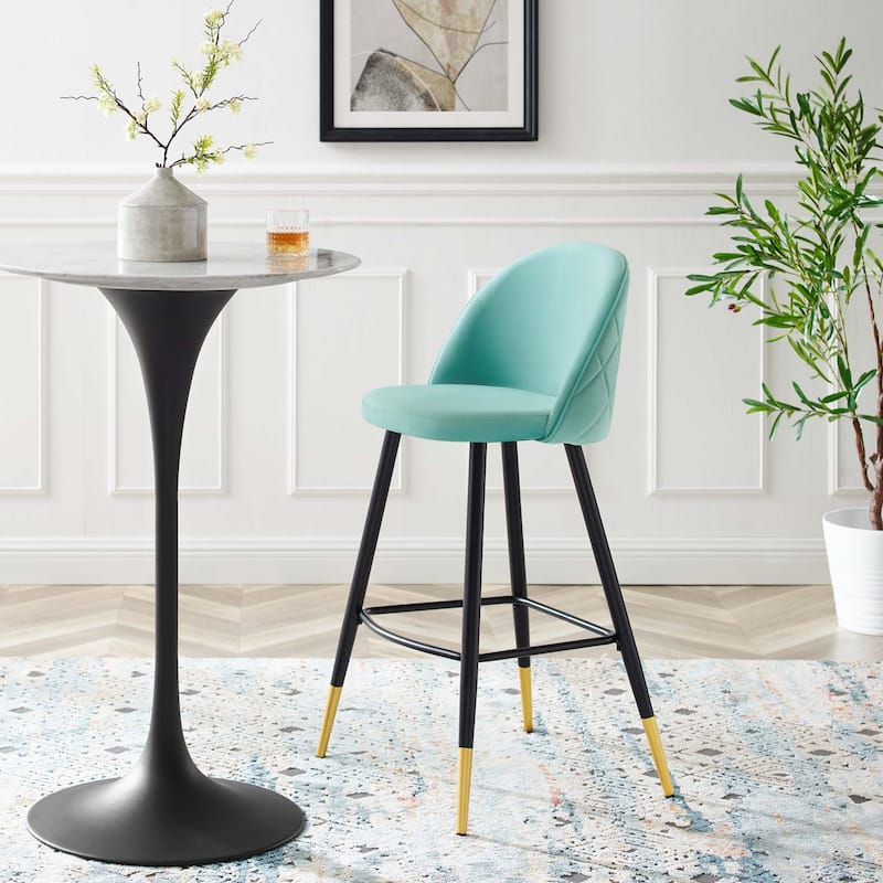 Modway Cordial Performance Velvet Dining Bar Stools in Mint, Set of 2