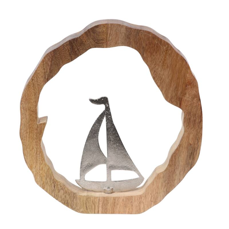 Decorative Figurine on Round Wooden Stand Sculpture