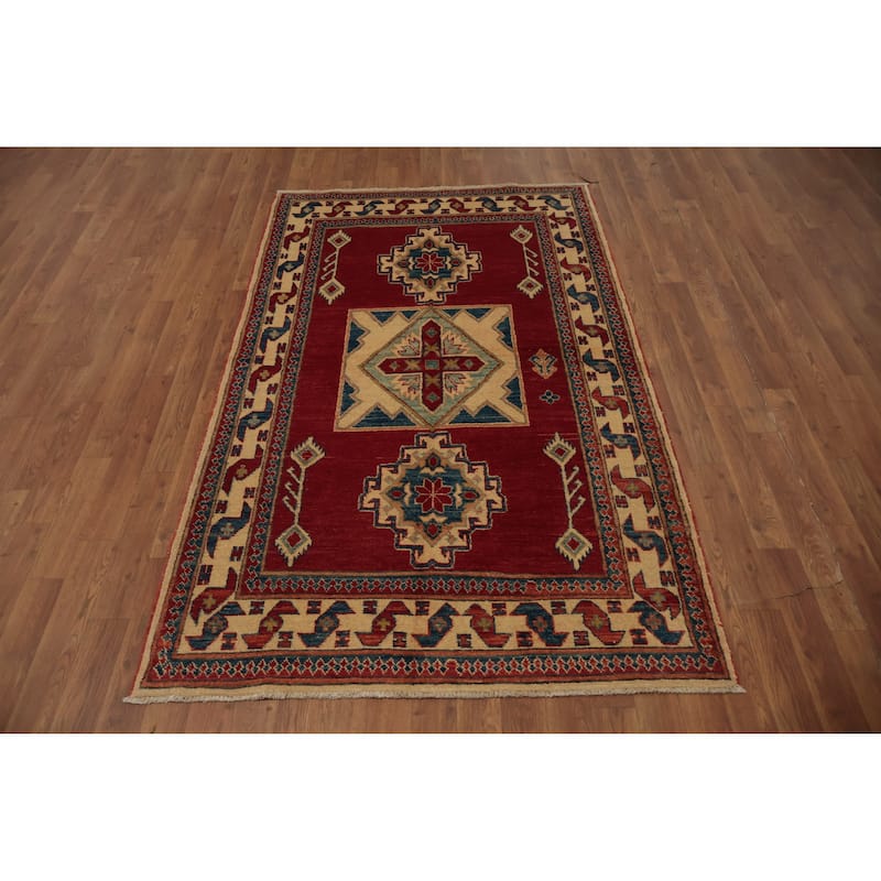 Hand Knotted Oriental 100% Wool Carpet Traditional Medallion Red Kazak Area Rug - 6' 4'' X 3' 10''