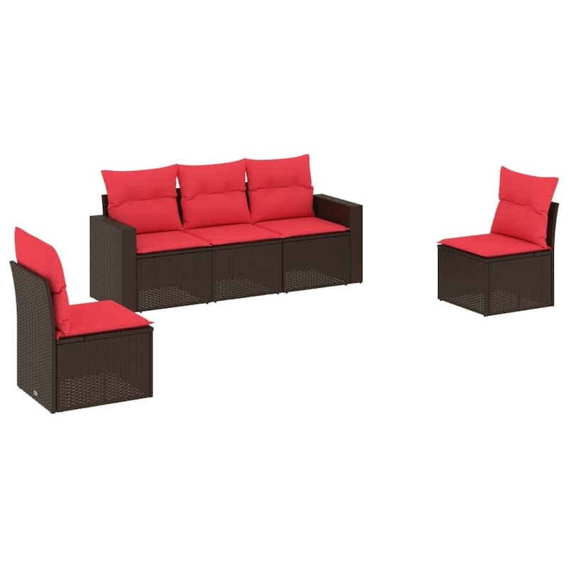 vidaXL Patio Sofa Set with Cushions Outdoor Conversation Furniture Poly Rattan - 25.8" x 24.4" x 27.2"