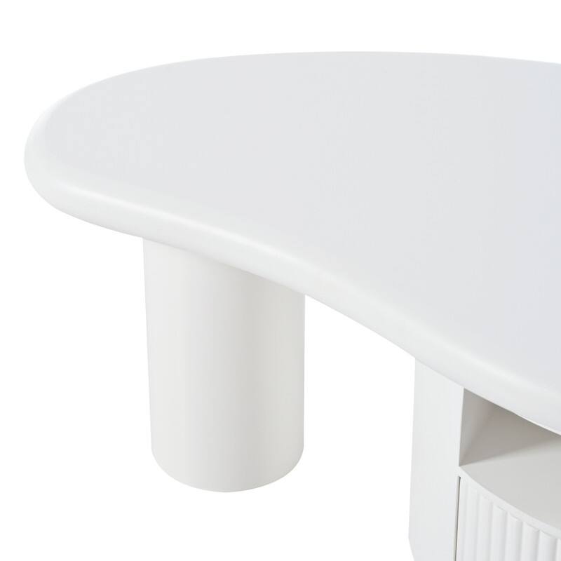 Cream Style Cloud-Shaped Coffee Table Set of 3, Irregular Design Cocktail End Table with Storage Drawer & 2 Small Stools