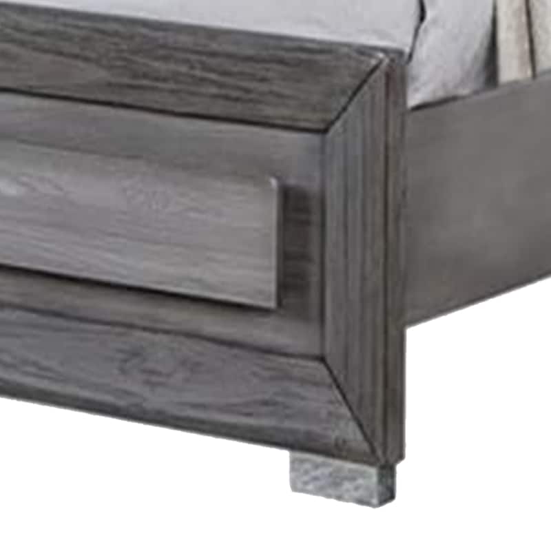 Reno Queen Bed with LED Headboard and Metal Bracket Legs, Gray Wood