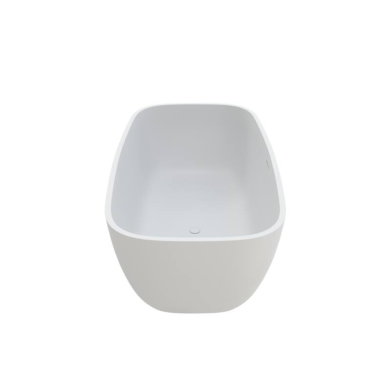 59 in. Freestanding Solid Surface Soaking Bathtub in Matte White, Modern Oval Design with Center Drain