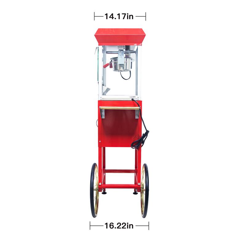 8oz Popcorn Machine with Cart, Stainless Kettle and Warming Deck
